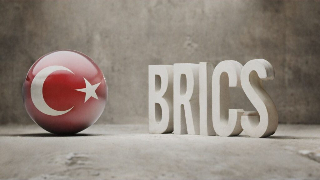 Türkei BRICS - Türkei-Flagge als Kugel; BRICS als Schrift